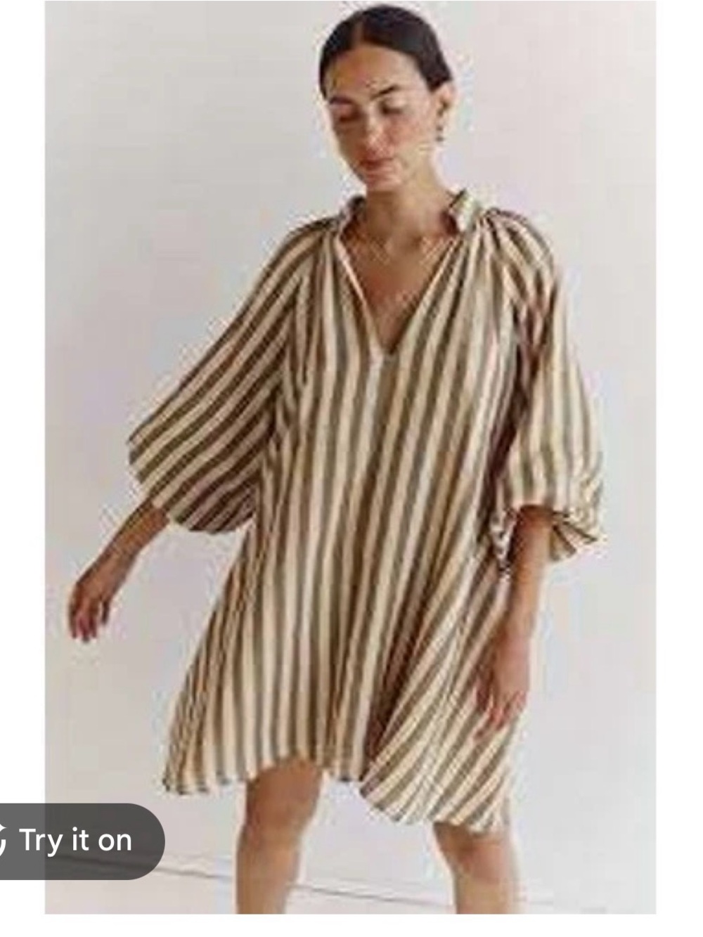 Magaschoni Olive and Cream Striped Linen Dress 1419